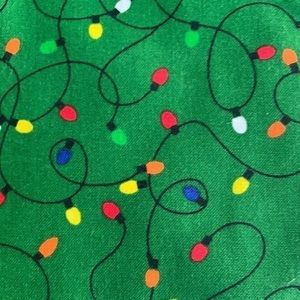 Christmas Fabric Green Cotton Woven Material String of Christmas Tree Lights NEW